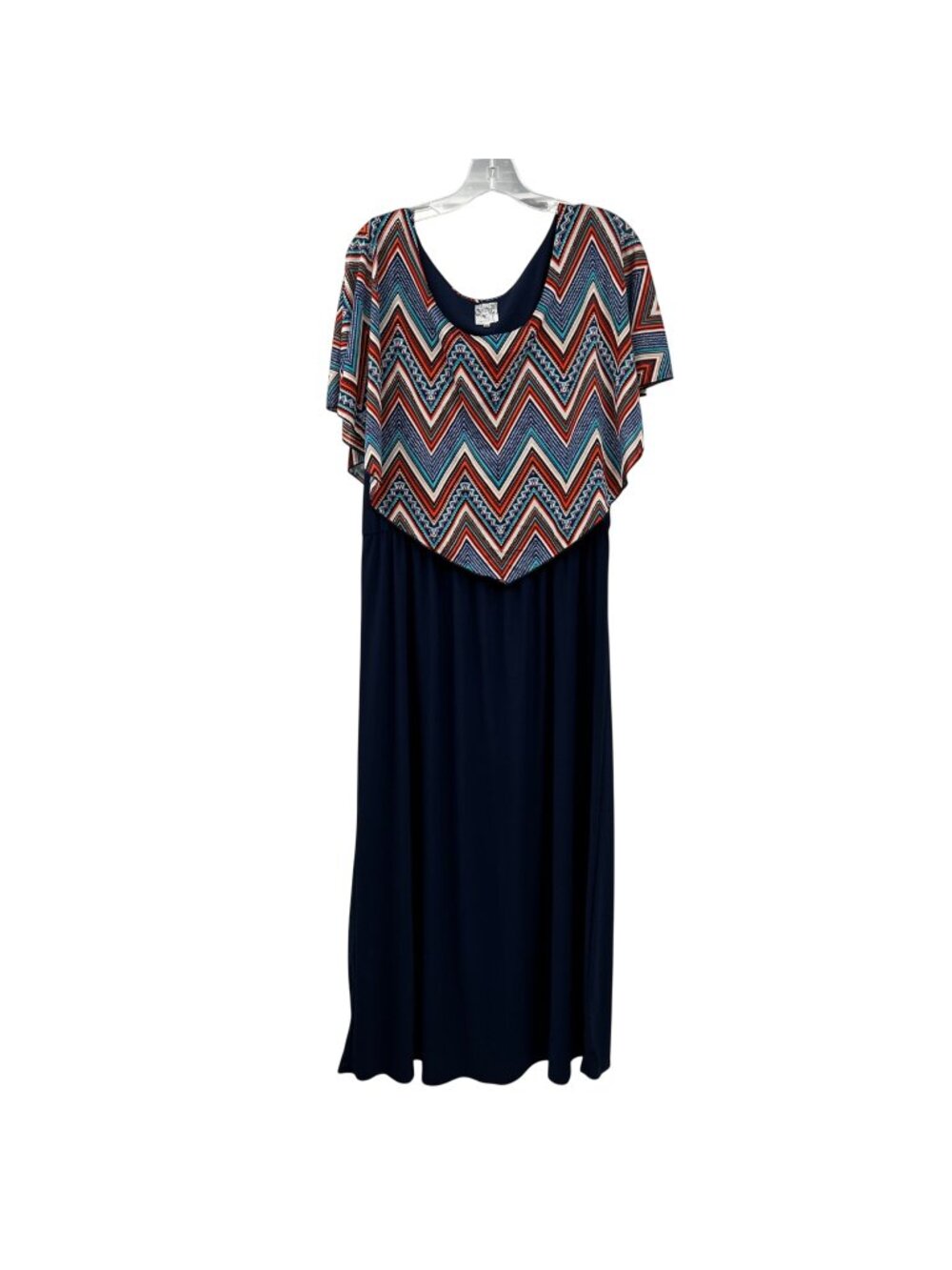 Naif Womens Maxi Dress Blue/Multi Chevron Short Sleeve Size 1X